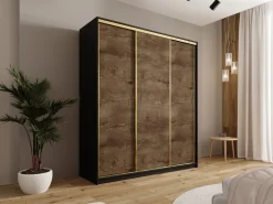 Szafy Trzydrzwiowe|Szafy Przesuwne></noscript>BROMARKT Szafa do sypialni z szufladami 180 cm GOLD NEW dąb lefkas