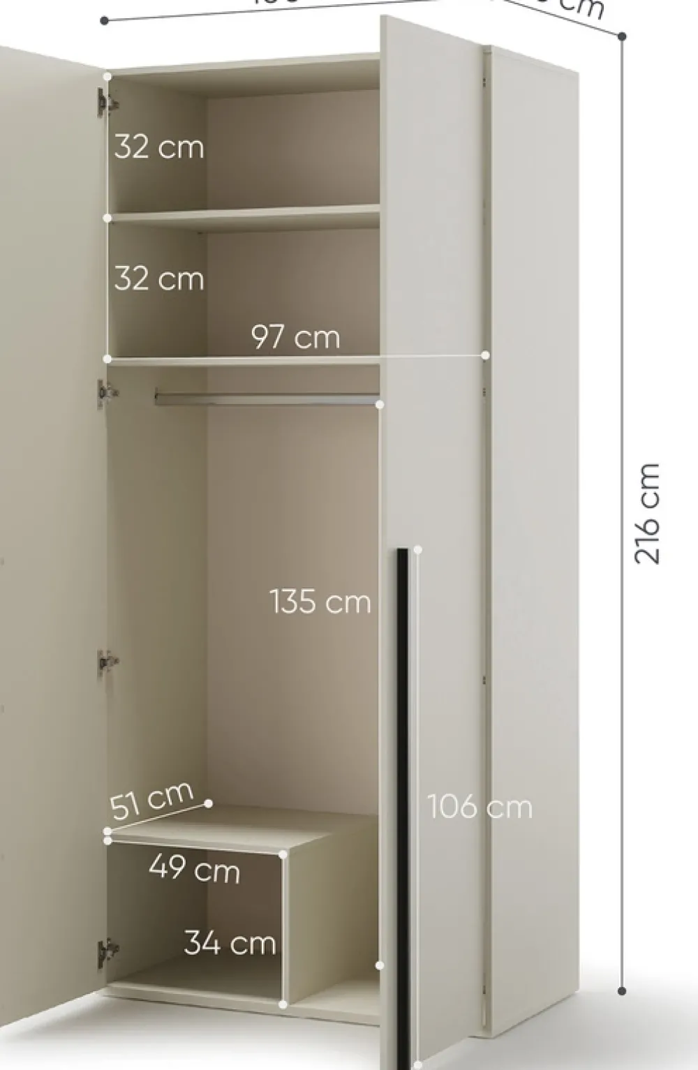 Garderoby|Meble Młodzieżowe>lenart. Szafa dwudrzwiowa 101 cm WOOW z półkami i drążkiem na wieszaki