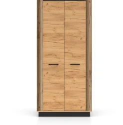 Zestawy Mebli Do Sypialni|Szafy Dwudrzwiowe></noscript>ML Meble Szafa dwudrzwiowa do sypialni 92 cm dąb craft złoty czarny z półkami i drążkiem UMIO