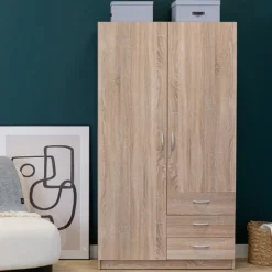Meble Młodzieżowe|Szafy Dwudrzwiowe></noscript>INTER MEBLE Szafa dwudrzwiowa do sypialni GENTIO dąb sonoma