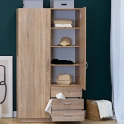 Meble Młodzieżowe|Szafy Dwudrzwiowe></noscript>INTER MEBLE Szafa dwudrzwiowa do sypialni GENTIO dąb sonoma