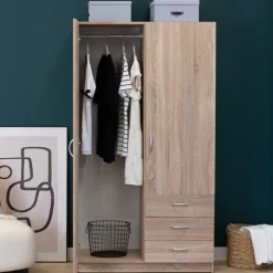 Meble Młodzieżowe|Szafy Dwudrzwiowe></noscript>INTER MEBLE Szafa dwudrzwiowa do sypialni GENTIO dąb sonoma