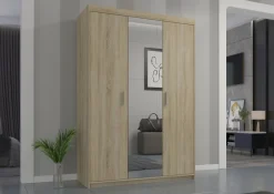 Garderoby|Meble Młodzieżowe></noscript>Lempert Szafa dwudrzwiowa modułowa z lustrem 133 cm do sypialni KUBA dąb sonoma