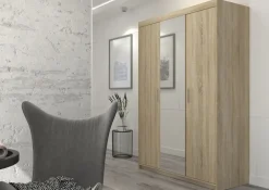 Garderoby|Meble Młodzieżowe></noscript>Lempert Szafa dwudrzwiowa modułowa z lustrem 133 cm do sypialni KUBA dąb sonoma