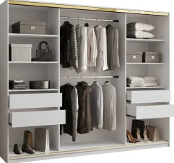 Szafy Trzydrzwiowe|Szafy Do Przedpokoju>BROMARKT Szafa garderoba 250 cm GOLD NEW z lustrem biały