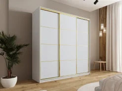 Szafy Trzydrzwiowe|Szafy Do Przedpokoju></noscript>BROMARKT Szafa garderoba 200 cm GOLD NEW przesuwna biały