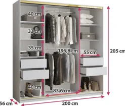 Szafy Trzydrzwiowe|Szafy Do Przedpokoju></noscript>BROMARKT Szafa garderoba 200 cm GOLD NEW przesuwna biały