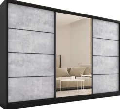 Zestawy Mebli Do Przedpokoju|Szafy Trzydrzwiowe>BROMARKT Szafa garderoba 280 cm LOFT z lustrem beton