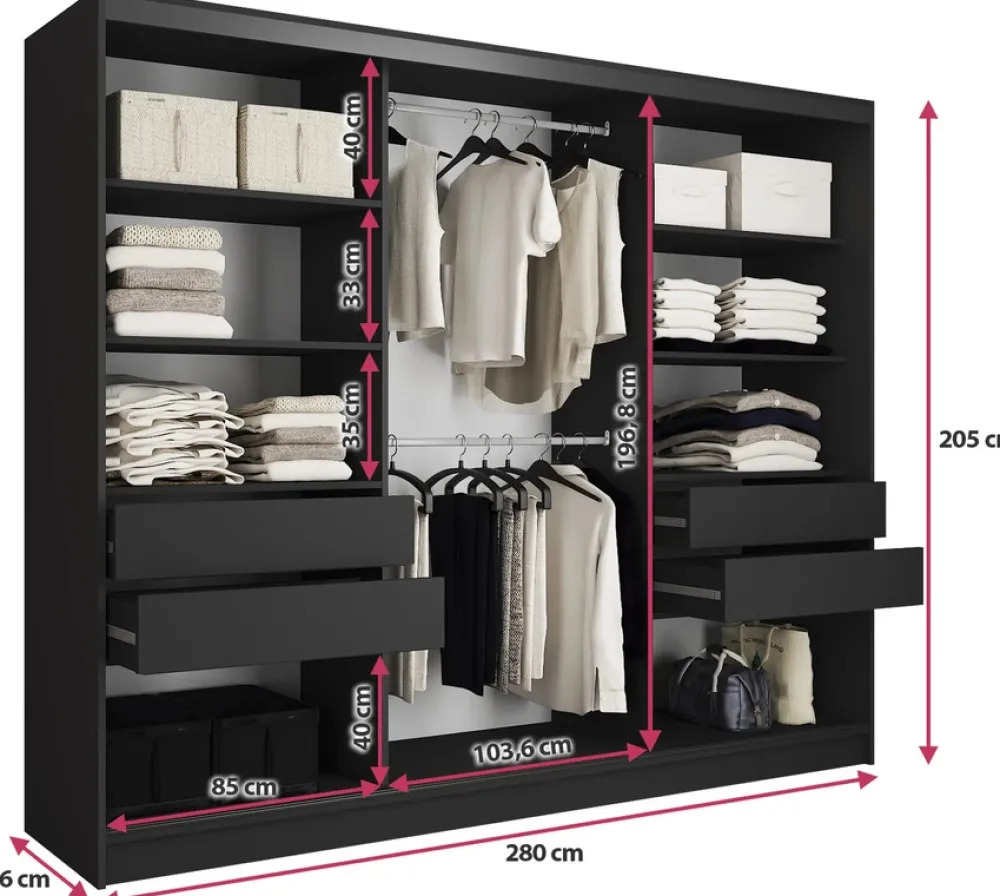 Szafy Przesuwne|Zestawy Mebli Do Przedpokoju>BROMARKT Szafa garderoba z lamelami LOFT 280 cm lefkas