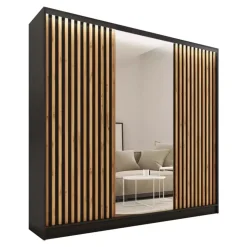 Zestawy Mebli Do Przedpokoju|Szafy Trzydrzwiowe>BROMARKT Szafa garderoba z lustrem lamele LOFT 200 cm wotan