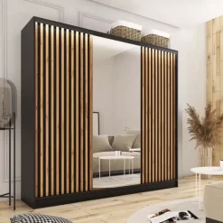 Zestawy Mebli Do Przedpokoju|Szafy Trzydrzwiowe></noscript>BROMARKT Szafa garderoba z lustrem lamele LOFT 200 cm wotan