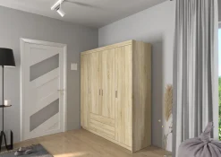 Garderoby|Meble Młodzieżowe></noscript>Lempert Szafa modułowa uchylna 176 cm do przedpokoju z szufladami KUBA dąb sonoma
