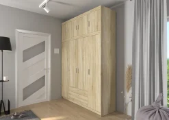 Garderoby|Meble Młodzieżowe></noscript>Lempert Szafa modułowa uchylna 176 cm do przedpokoju z szufladami KUBA dąb sonoma