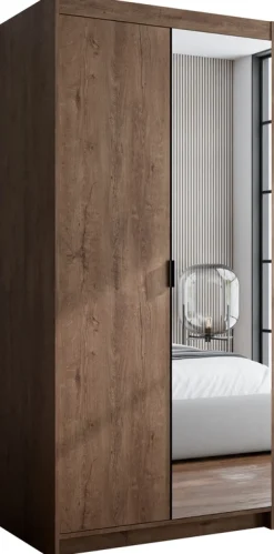 Zestawy Mebli Do Przedpokoju|Szafy Dwudrzwiowe>Lempert Szafa modułowa uchylna z lustrem 90 cm dwudrzwiowa KUBA dąb lefkas