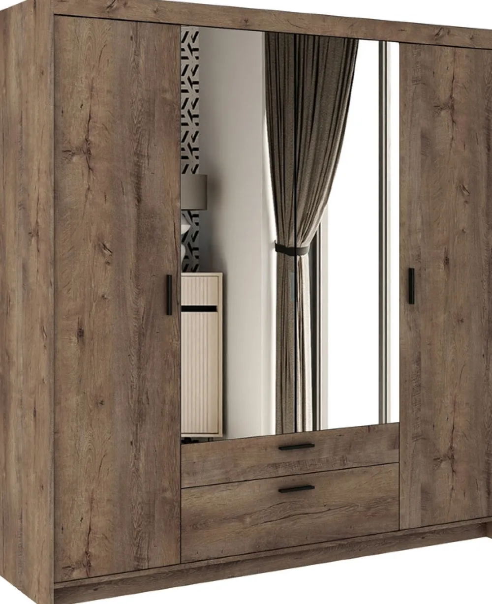 Zestawy Mebli Do Przedpokoju|Szafy Modułowe>Lempert Szafa modułowa z lustrem i szufladami do sypialni 176 cm KUBA dąb lefkas