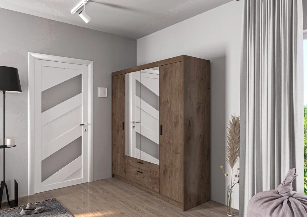 Zestawy Mebli Do Przedpokoju|Szafy Modułowe>Lempert Szafa modułowa z lustrem i szufladami do sypialni 176 cm KUBA dąb lefkas