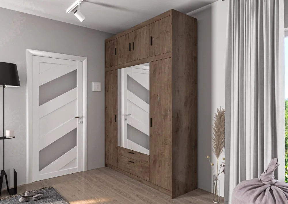 Zestawy Mebli Do Przedpokoju|Szafy Modułowe>Lempert Szafa modułowa z lustrem i szufladami do sypialni 176 cm KUBA dąb lefkas