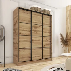 Zestawy Mebli Do Przedpokoju|Szafy Trzydrzwiowe></noscript>BROMARKT Szafa na ubrania 150 cm LOFT dąb wotan