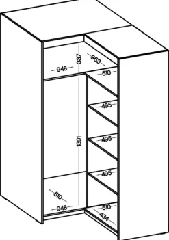 Meble Dla Dzieci></noscript>Lempert Szafa narożna modułowa dwudrzwiowa z półkami i drążkiem 98x98 cm KUBA dąb lefkas