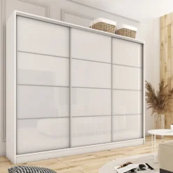 Zestawy Mebli Do Przedpokoju|Szafy Trzydrzwiowe></noscript>BROMARKT Szafa przesuwna 250 biała połysk TOP biały połysk