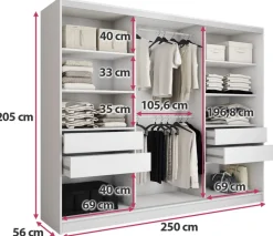 Zestawy Mebli Do Przedpokoju|Szafy Trzydrzwiowe></noscript>BROMARKT Szafa przesuwna 250 biała połysk TOP biały połysk