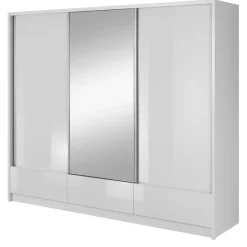 Zestawy Mebli Do Przedpokoju|Szafy Trzydrzwiowe>PIASKI Szafa przesuwna 250 cm biała połysk ARIEL