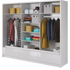 Zestawy Mebli Do Przedpokoju|Szafy Trzydrzwiowe>PIASKI Szafa przesuwna 250 cm biała połysk ARIEL