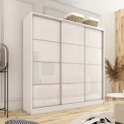 Zestawy Mebli Do Przedpokoju|Szafy Trzydrzwiowe></noscript>BROMARKT Szafa przesuwna 200 cm biała połysk TOP biały połysk