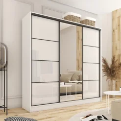 Zestawy Mebli Do Przedpokoju|Szafy Do Przedpokoju></noscript>BROMARKT Szafa przesuwna 180 cm biała połysk LOFT biały połysk