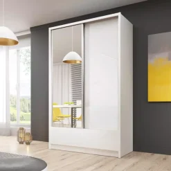 Szafy Dwudrzwiowe|Szafy Do Przedpokoju></noscript>PIASKI Szafa przesuwna 150 cm biała połysk ARIEL