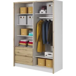 Szafy Z Lustrem|Szafy Przesuwne>PIASKI Szafa przesuwna 150 cm biały dąb artisan MALTA