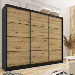Zestawy Mebli Do Przedpokoju|Szafy Trzydrzwiowe></noscript>BROMARKT Szafa przesuwna 250 cm dąb artisan LOFT