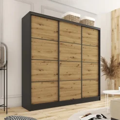 Zestawy Mebli Do Przedpokoju|Szafy Trzydrzwiowe></noscript>BROMARKT Szafa przesuwna 180 cm dąb artisan LOFT