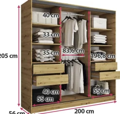 Zestawy Mebli Do Przedpokoju|Szafy Trzydrzwiowe></noscript>BROMARKT Szafa przesuwna 200 cm LOFT dąb artisan
