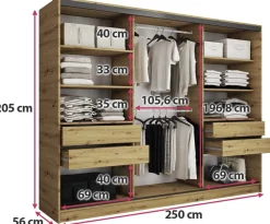 Zestawy Mebli Do Przedpokoju|Szafy Trzydrzwiowe></noscript>BROMARKT Szafa przesuwna 250 cm LOFT dąb artisan
