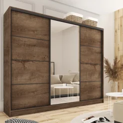 Zestawy Mebli Do Przedpokoju|Szafy Trzydrzwiowe></noscript>BROMARKT Szafa przesuwna 250 cm LOFT dąb lefkas