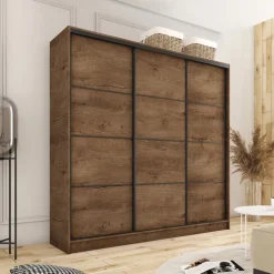 Zestawy Mebli Do Przedpokoju|Szafy Trzydrzwiowe></noscript>BROMARKT Szafa przesuwna 200 cm LOFT dąb lefkas