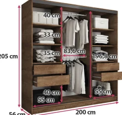 Zestawy Mebli Do Przedpokoju|Szafy Trzydrzwiowe></noscript>BROMARKT Szafa przesuwna 200 cm LOFT dąb lefkas