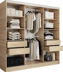 Zestawy Mebli Do Przedpokoju|Szafy Trzydrzwiowe>BROMARKT Szafa przesuwna 200 cm z lustrem TOP dąb sonoma