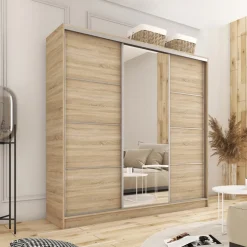 Zestawy Mebli Do Przedpokoju|Szafy Trzydrzwiowe></noscript>BROMARKT Szafa przesuwna 200 cm z lustrem TOP dąb sonoma