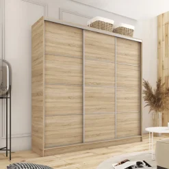 Zestawy Mebli Do Przedpokoju|Szafy Trzydrzwiowe></noscript>BROMARKT Szafa przesuwna 200 cm TOP dąb sonoma