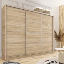 Zestawy Mebli Do Przedpokoju|Szafy Trzydrzwiowe></noscript>BROMARKT Szafa przesuwna 280 cm TOP dąb sonoma