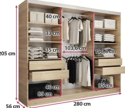 Zestawy Mebli Do Przedpokoju|Szafy Trzydrzwiowe></noscript>BROMARKT Szafa przesuwna 280 cm TOP dąb sonoma