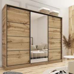 Zestawy Mebli Do Przedpokoju|Szafy Trzydrzwiowe></noscript>BROMARKT Szafa przesuwna 280 cm LOFT dąb wotan