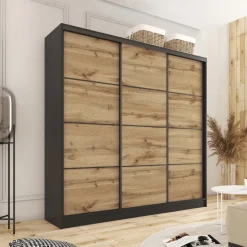 Zestawy Mebli Do Przedpokoju|Szafy Trzydrzwiowe></noscript>BROMARKT Szafa przesuwna 200 cm dąb wotan LOFT