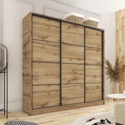 Zestawy Mebli Do Przedpokoju|Szafy Trzydrzwiowe></noscript>BROMARKT Szafa przesuwna 200 cm LOFT dąb wotan