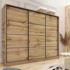 Zestawy Mebli Do Przedpokoju|Szafy Trzydrzwiowe></noscript>BROMARKT Szafa przesuwna 250 cm LOFT dąb wotan