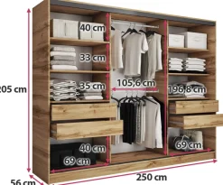 Zestawy Mebli Do Przedpokoju|Szafy Trzydrzwiowe></noscript>BROMARKT Szafa przesuwna 250 cm LOFT dąb wotan