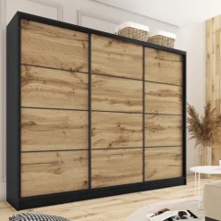 Zestawy Mebli Do Przedpokoju|Szafy Trzydrzwiowe></noscript>BROMARKT Szafa przesuwna 280 cm dąb wotan LOFT