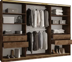 Szafy Trzydrzwiowe|Szafy Do Przedpokoju>BROMARKT Szafa przesuwna 280 cm do sypialni z szufladami GOLD NEW dąb lefkas